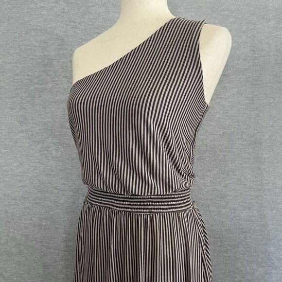Ripcurl One Shoulder Striped Maxi Dress Size M Brown White Beachy Coastal Preppy - Picture 4 of 9